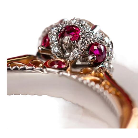 Rose Gold Red White Round Cubic Zirconia Embellished Solitaire Size 5 6 7 - Picture 12 of 13